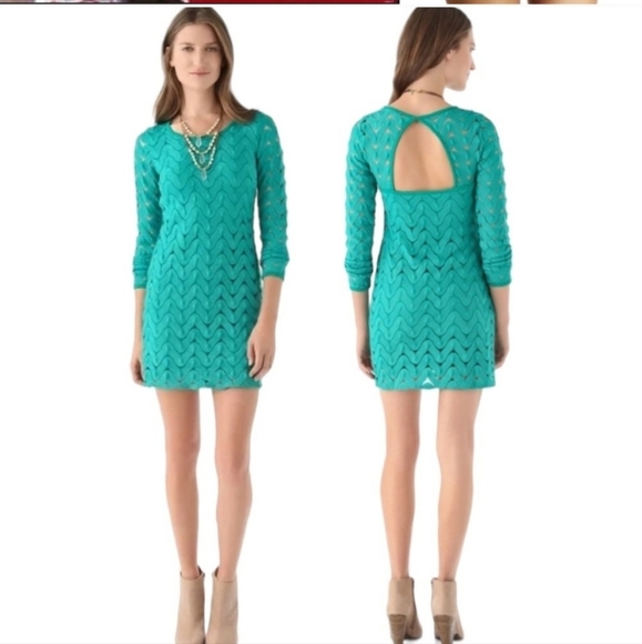 Free People Green Cochet Wild Thing Mini Sheath V Neck Retro - Picture 6 of 17